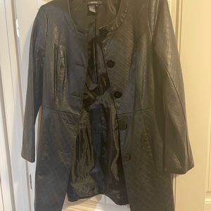 Black leather like coat that comes to the knee great condition